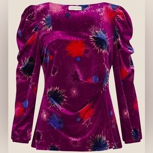 NWT $96 Monsoon Saffron Starburst Pink Velvet Long Sleeve Top Size Medium